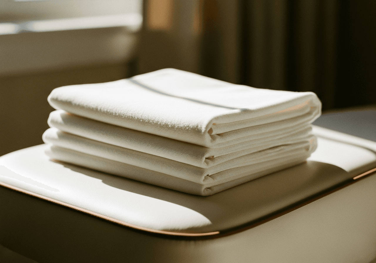 Folded linen on the treatment chair